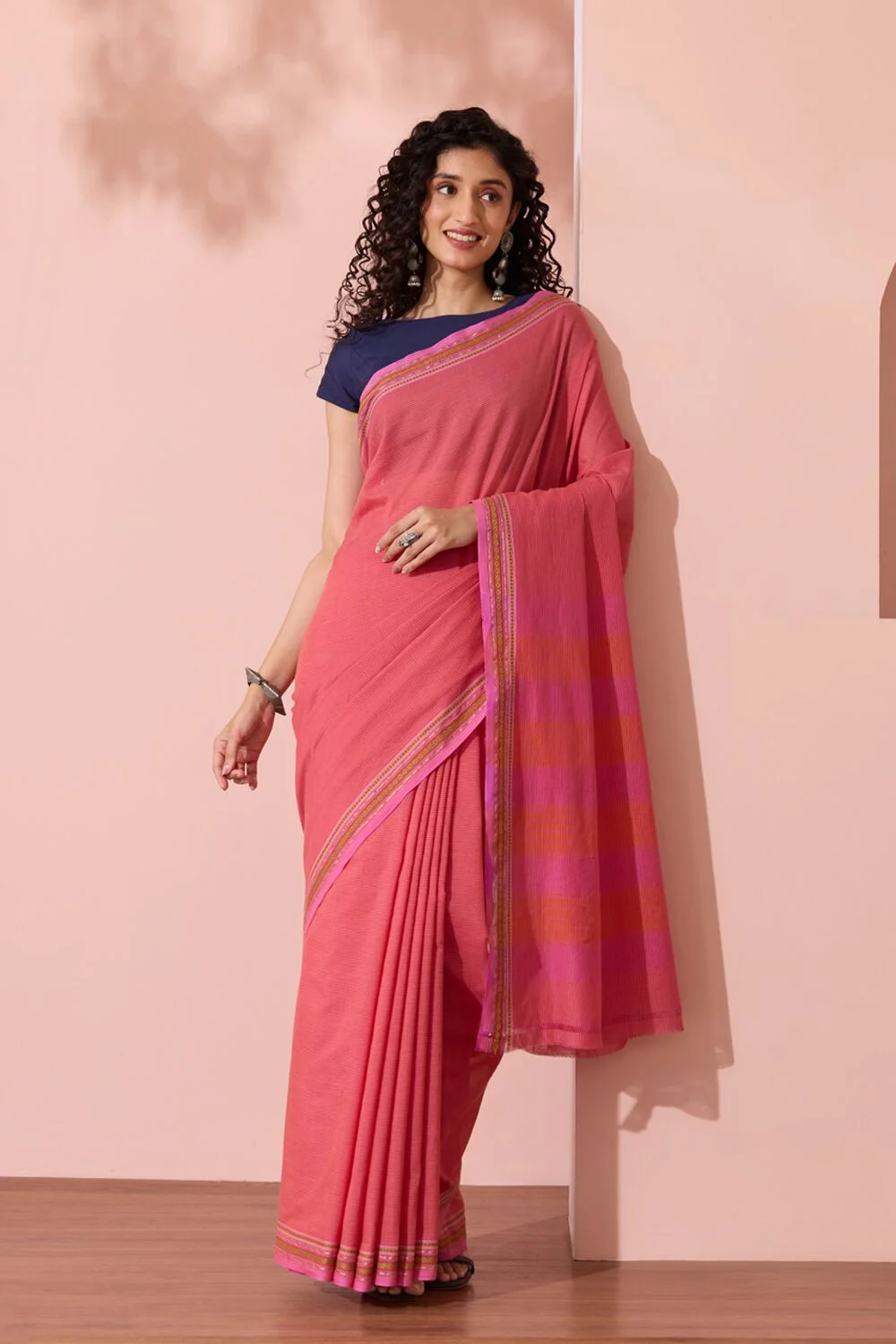 Light Pink Maharashtra Woven Pure Cotton Saree